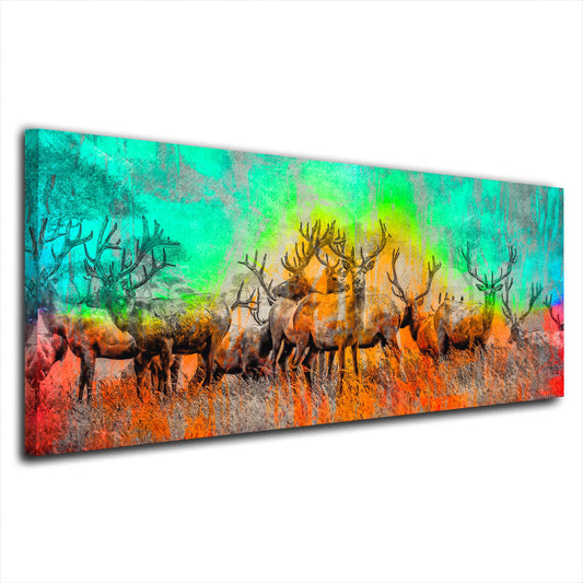 Wandbild Hirsch Herde Colour Edition