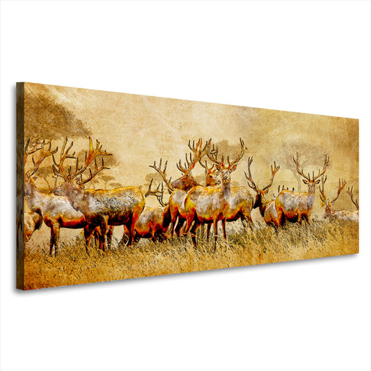 Wandbild Hirsch Herde abstrakt Yellow