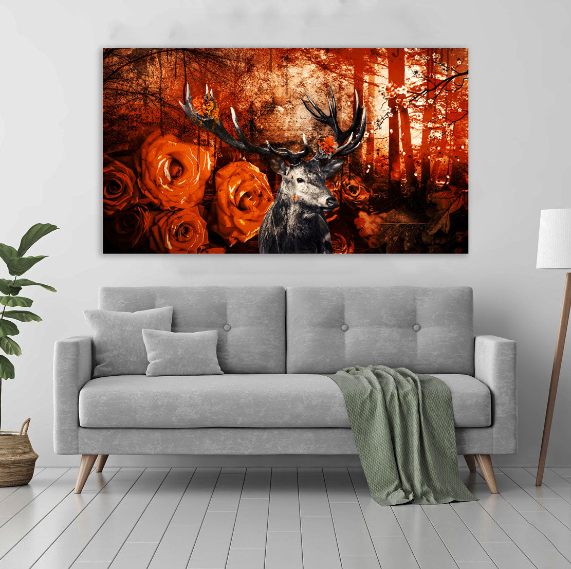 Wandbild Hirsch Orange Style abstrakt