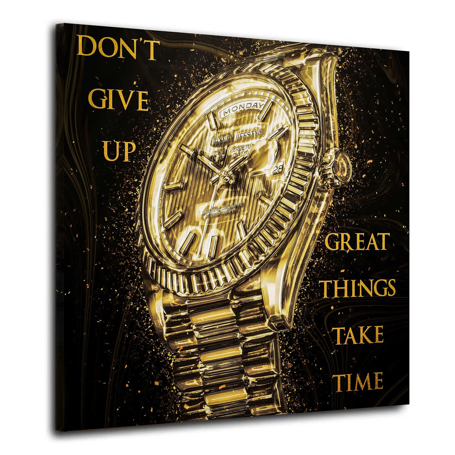 Wandbild Motivation Uhr Gold Style