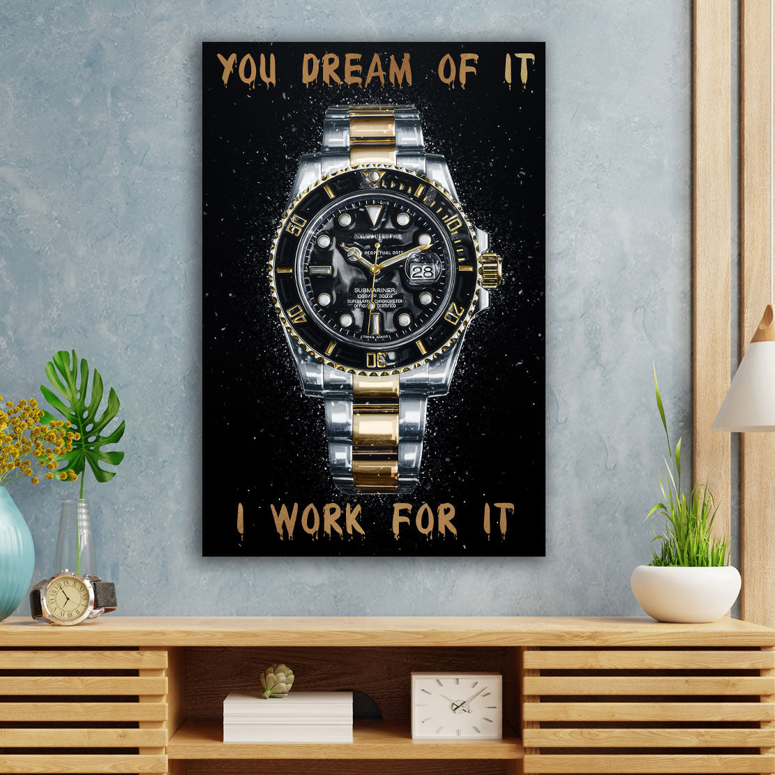 Wandbild Leinwandbild Motivation Uhr WORK FOR IT