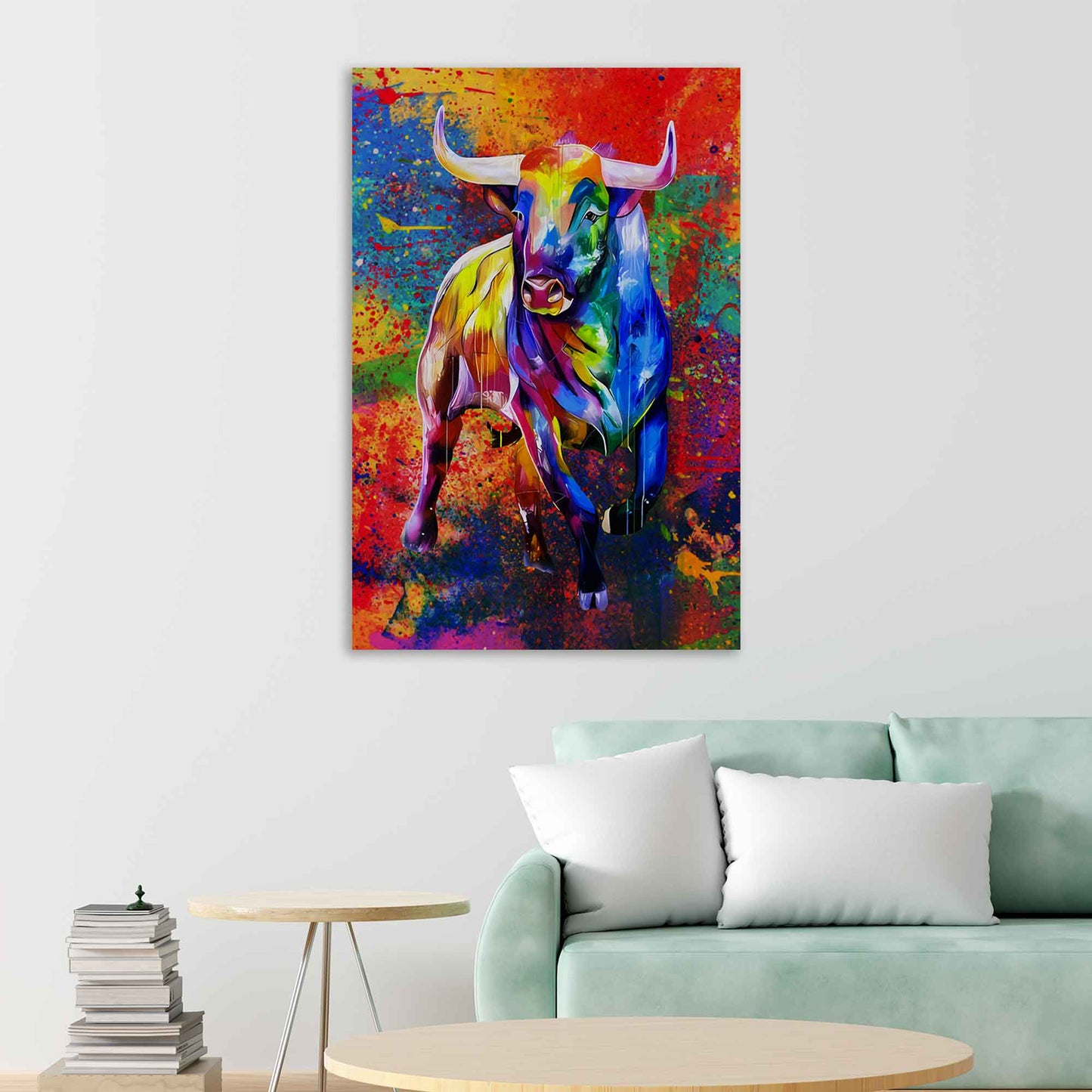 Wandbild Stier Pop Art Bull Colour Style, Tiere, abstrakt