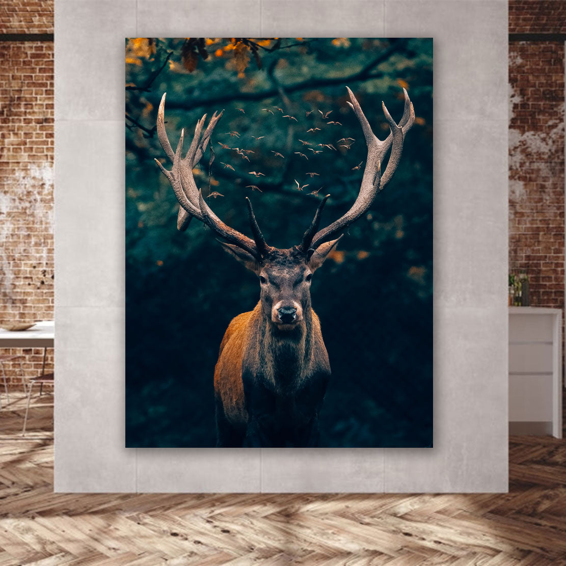 Wandbild Hirsch abstrakt Deep Forest