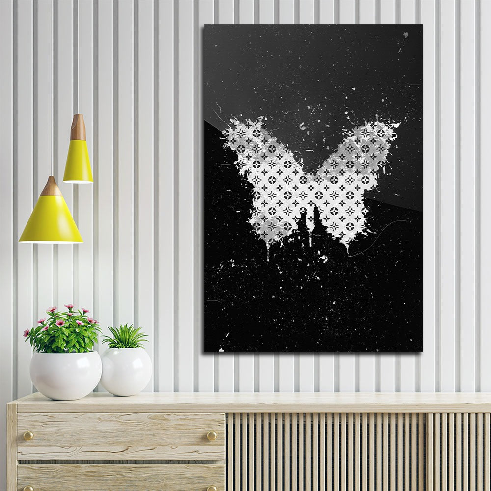 Wandbild Schmetterling Glamour Style schwarz weiß Kunstwerk