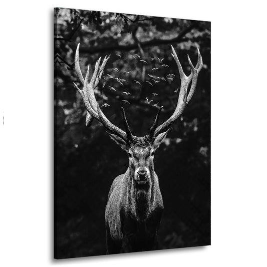 Wandbild Hirsch abstrakt Deep Forest schwarz weiß, Tiere