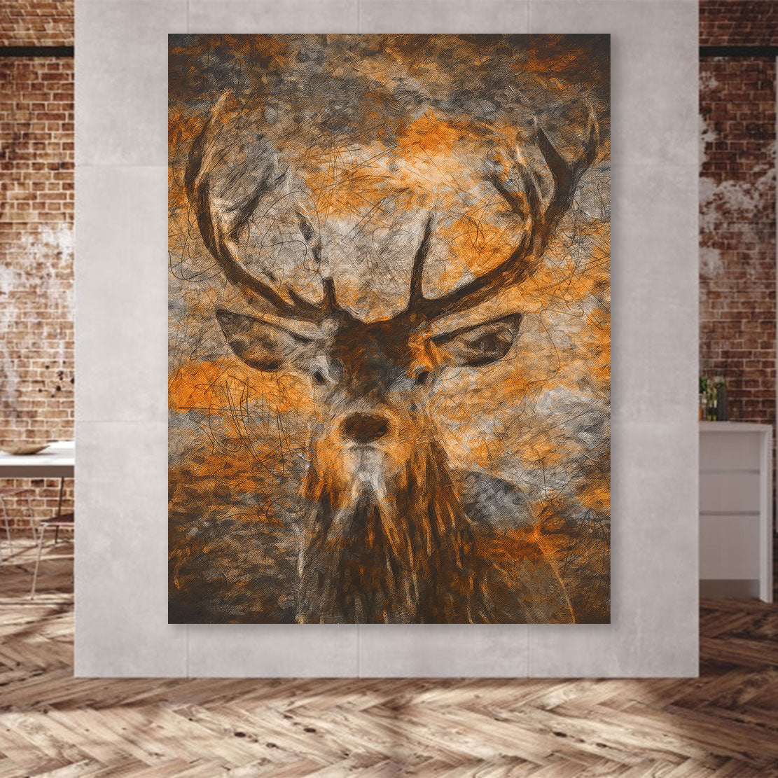 Wandbild abstrakt Hirsch Brown Edition, Tiere