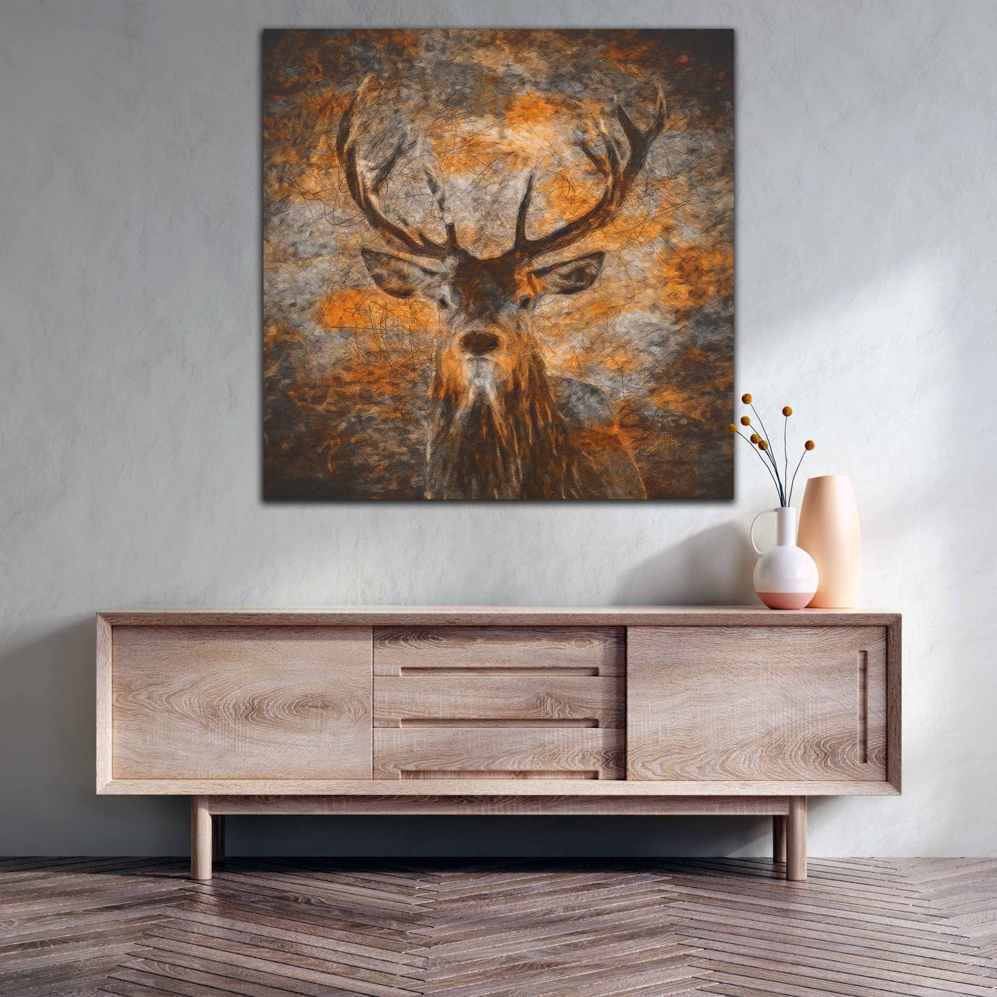 Wandbild Hirsch Brown Style, Tiere