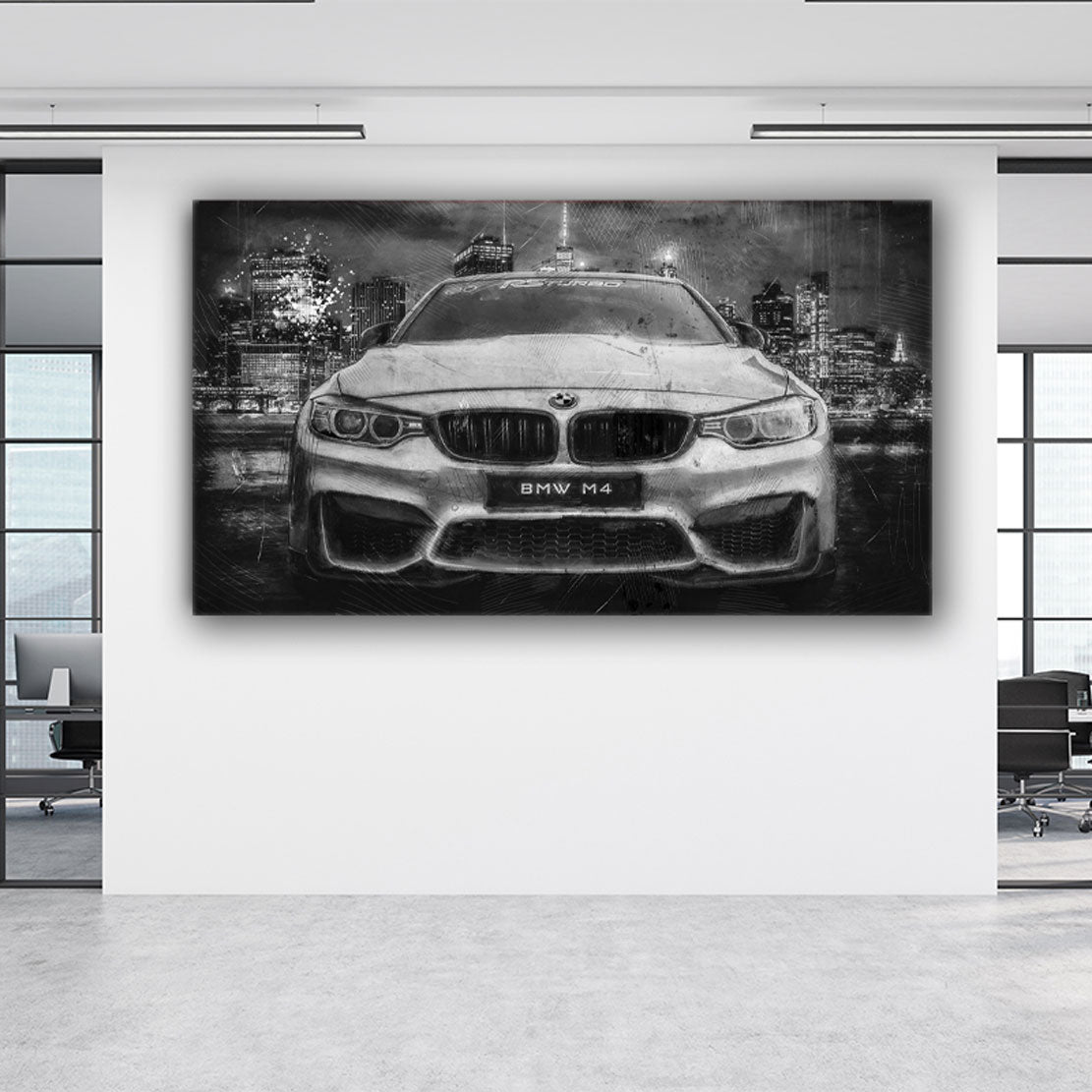 Sportwagen BMW M4 Wandbild Leinwand abstrakt Black & White Auto