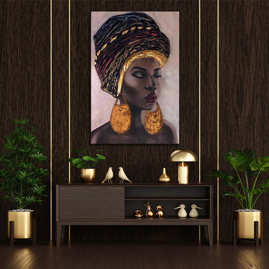 Wandbild afrikanische Frau Gold Earrings