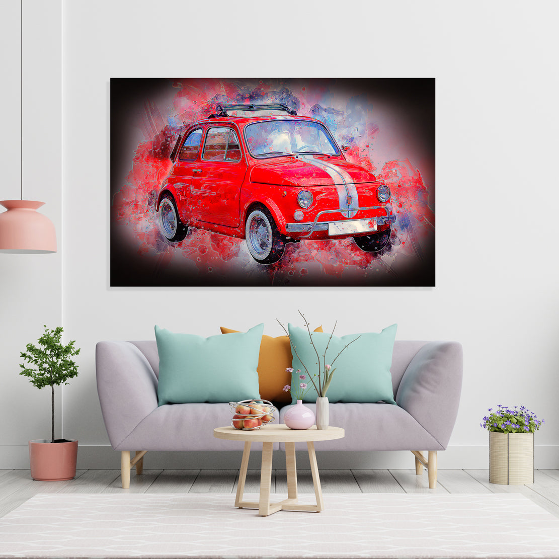 Wandbild Leinwandbild Auto Oldtimer Fiat 500 Vintage Red Style