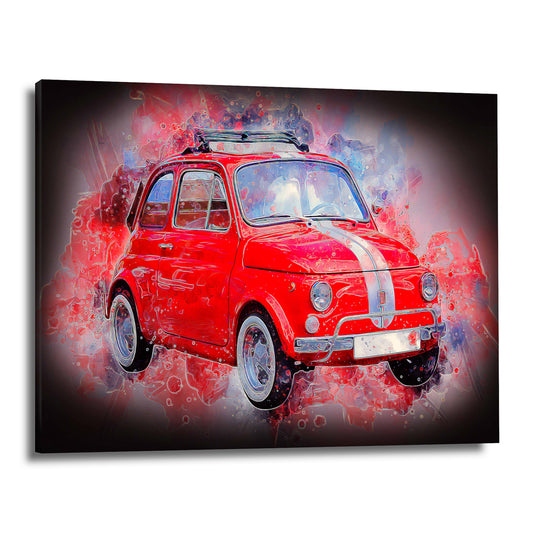 Wandbild Leinwandbild Auto Oldtimer Fiat 500 Vintage Red Style