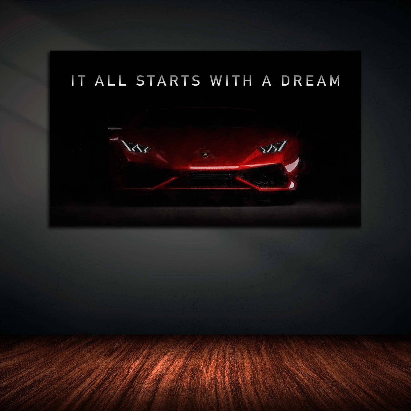 Wandbild abstrakt Motivation Sportwagen It All Starts With A Dream Red Style