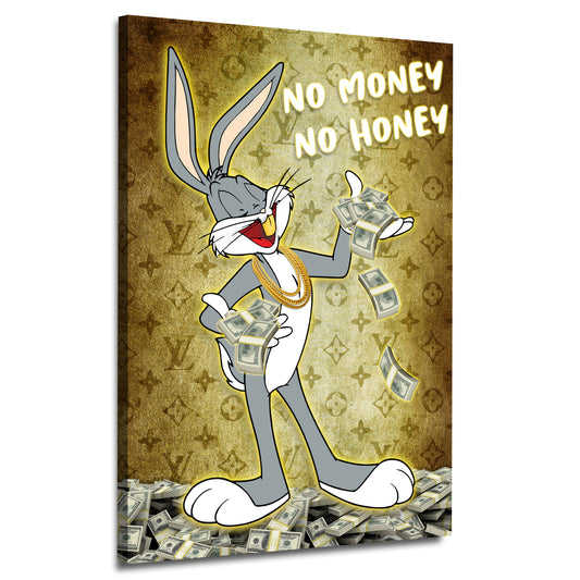Comic Bunny No Money no Honey Wandbild