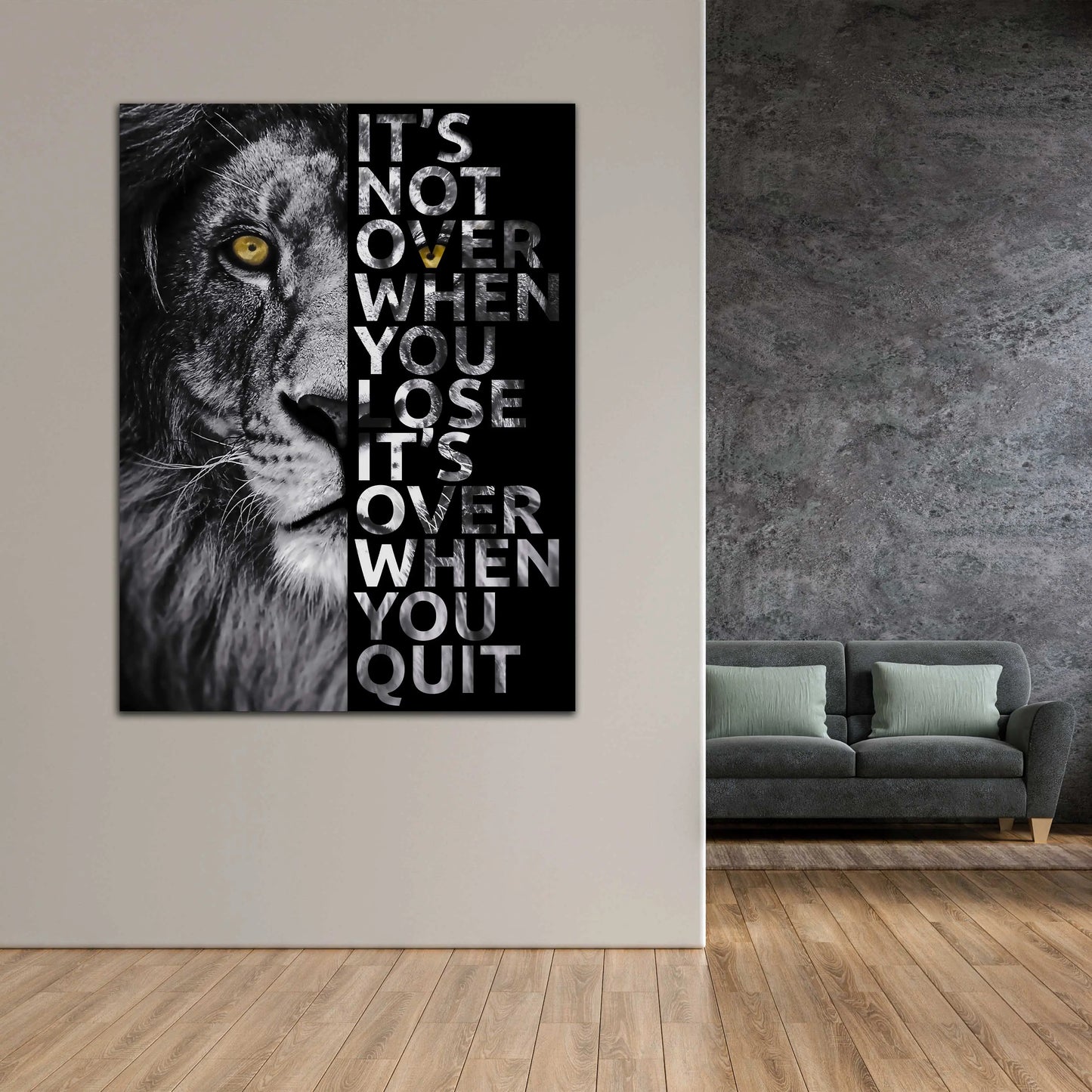 Wandbild Löwe Motivation It Is Not Over When You Lose Yellow Eyes