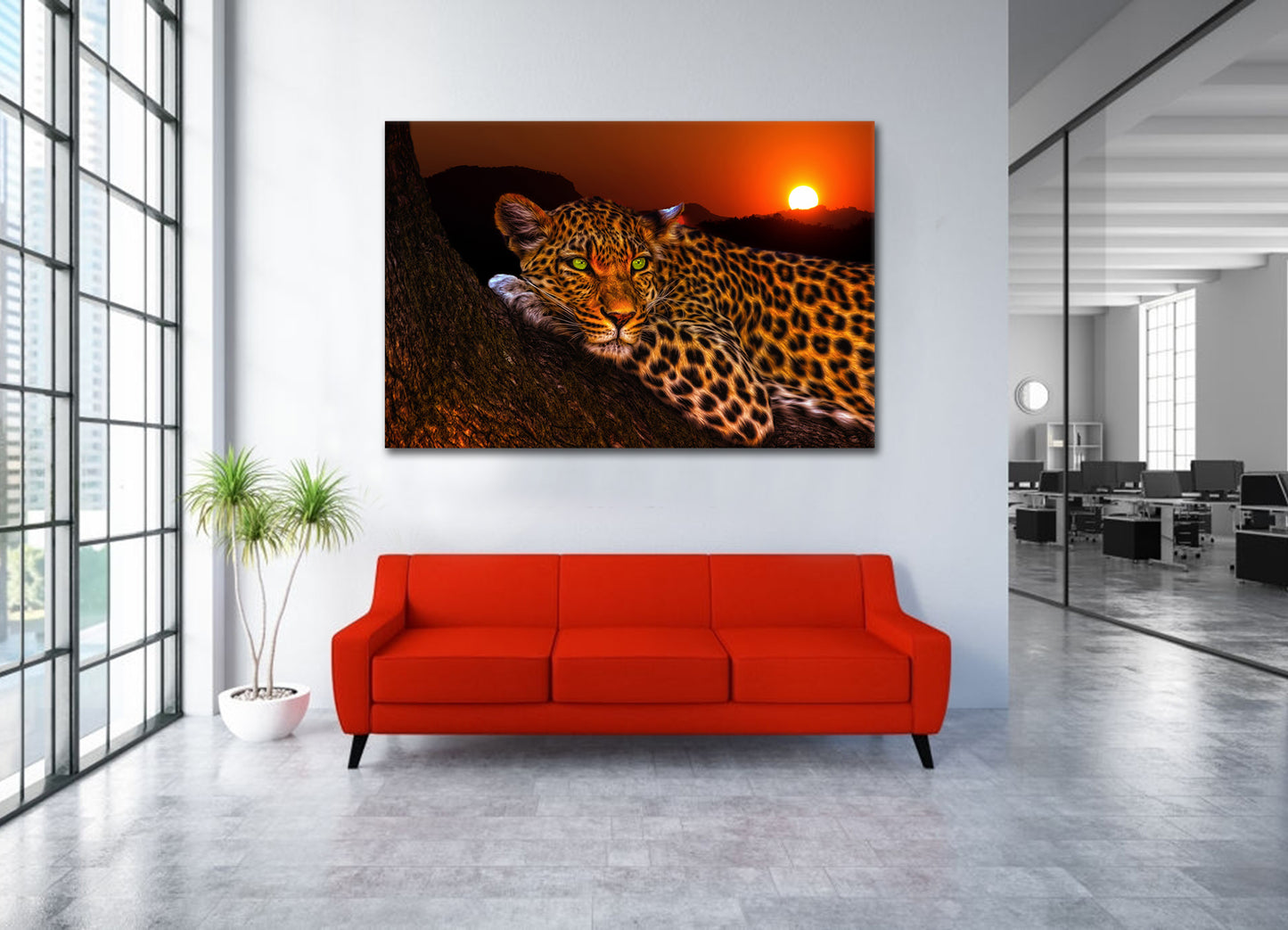 Wandbild Raubkatze Leopard Sunset Style