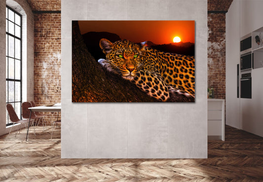 Wandbild Raubkatze Leopard Sunset Style