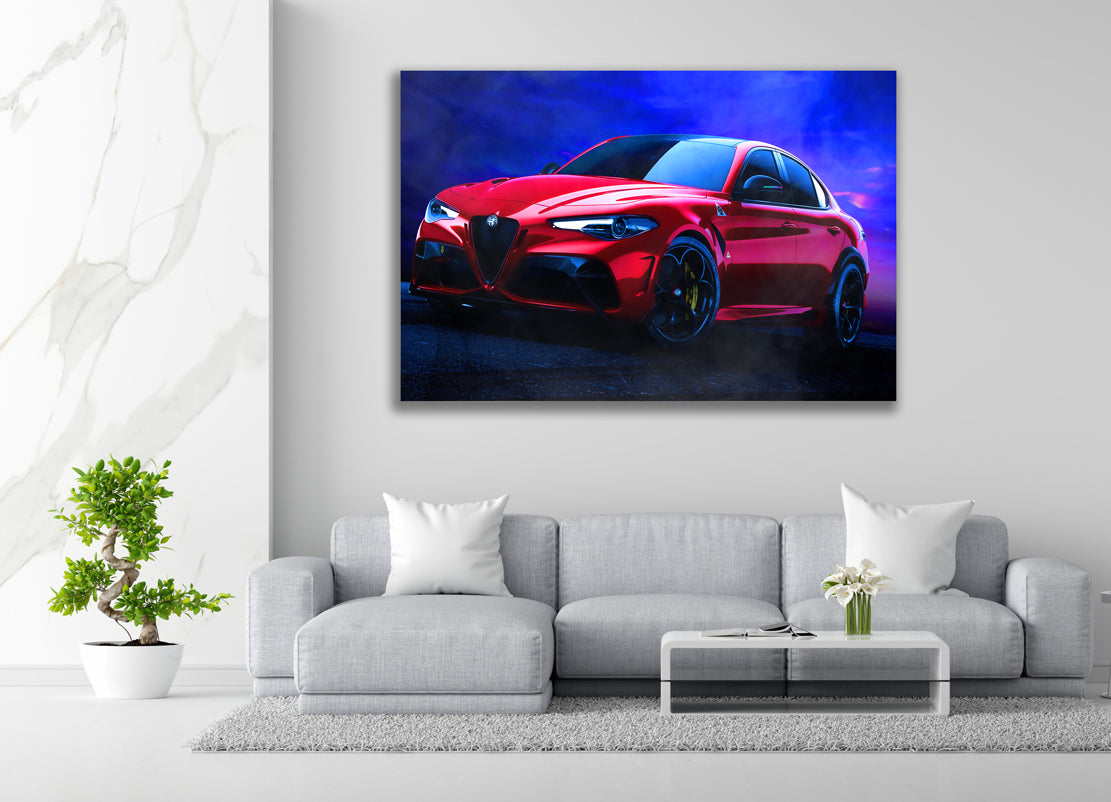 Wandbild Leinwandbild Sportwagen Alfa Romeo Giulia Red Style