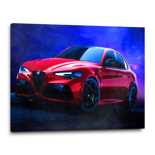 Wandbild Leinwandbild Sportwagen Alfa Romeo Giulia Red Style